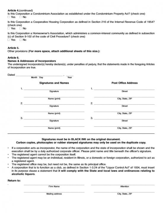 Free Illinois Articles of Incorporation Nonprofit Corporation Form