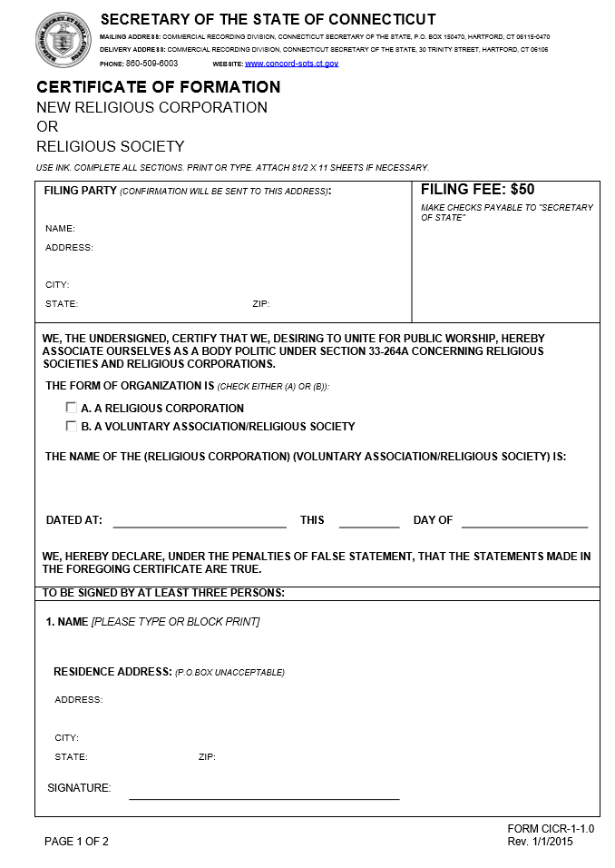 certificate of incorporation ct