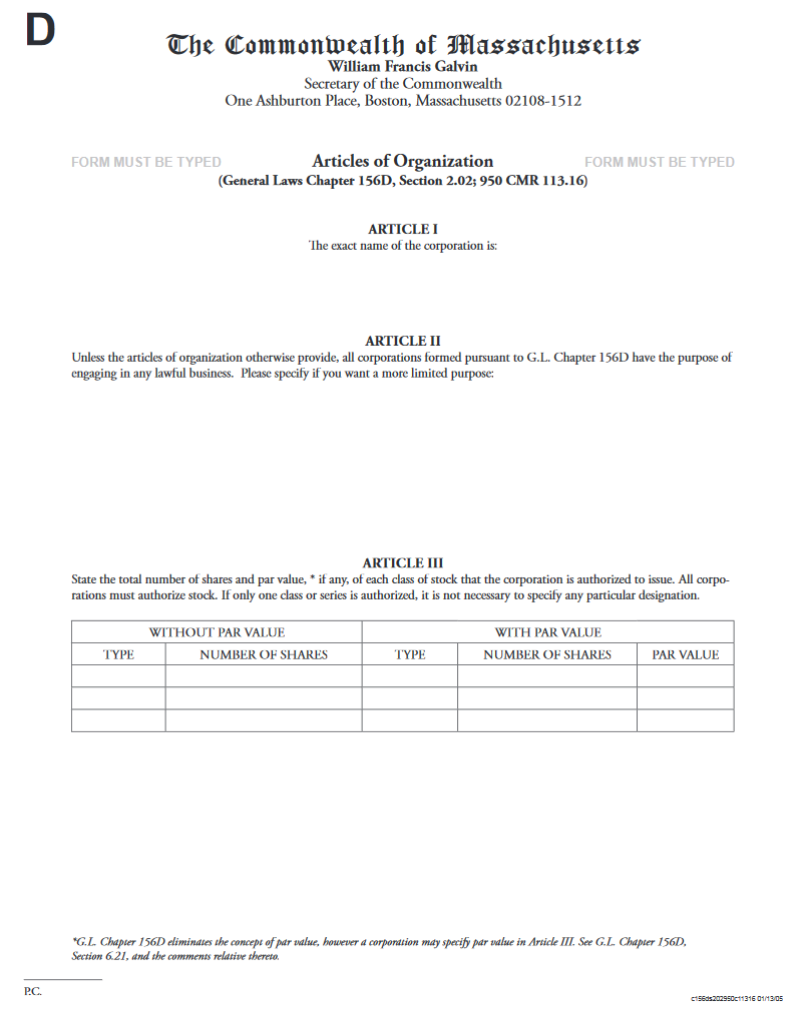 massachusetts corporation filing fee