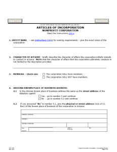 Free Arizona Articles Of Incorporation Nonprofit Corporation | Form C011