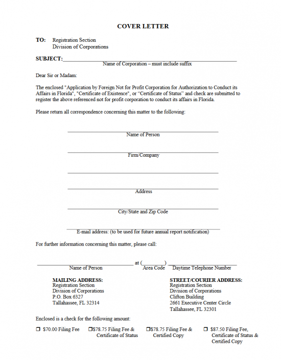 Free Florida Application by Foreign Not For Profit Corporation For ...