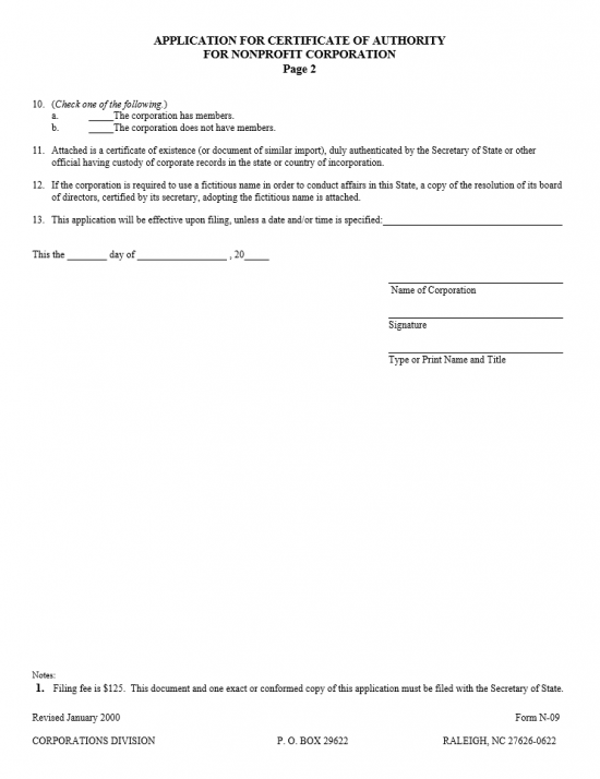 Free North Carolina Application for Certificate of Authority Foreign
