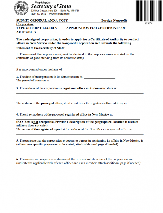 Free New Mexico Application For Certificate Of Authority for Foreign