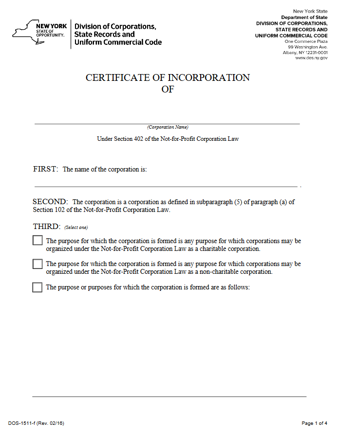 New York Articles of Incorporation