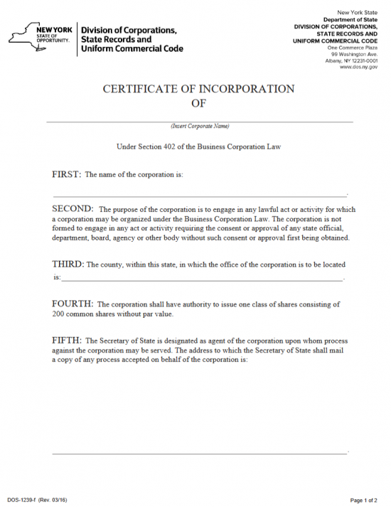 New York Certificate of Organization LLC Bible