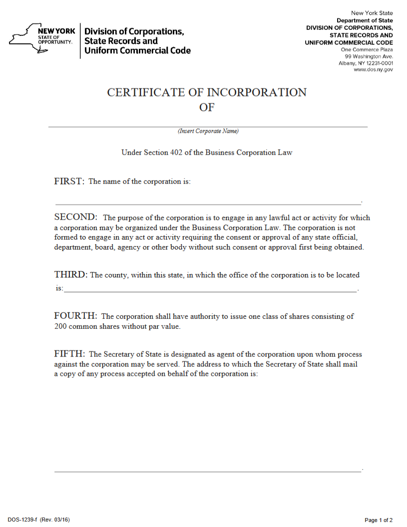 Certificate Of Incorporation Template